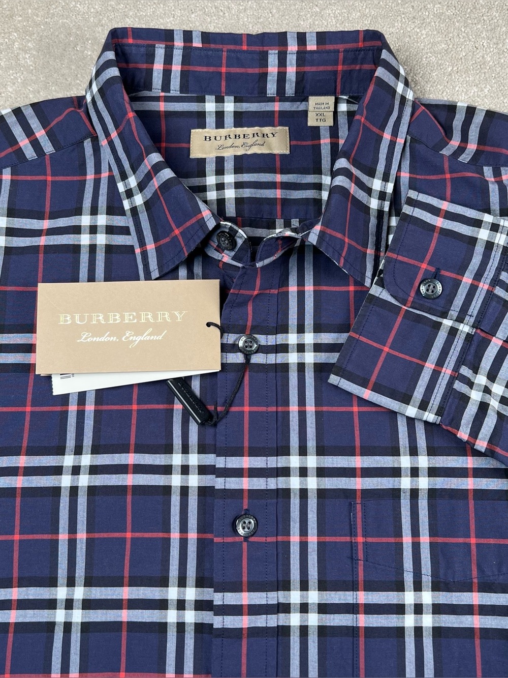 Burberry Poplin Shirt Button Up Blue Plaid Check NWT Cotton Men's XXL
